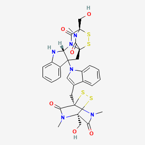 molecular formula C31H30N6O6S4 B7840185 (1S,11R,14S)-14-(hydroxymethyl)-3-[3-[[(1R,4S)-4-(hydroxymethyl)-5,7-dimethyl-6,8-dioxo-2,3-dithia-5,7-diazabicyclo[2.2.2]octan-1-yl]methyl]indol-1-yl]-18-methyl-15,16-dithia-10,12,18-triazapentacyclo[12.2.2.01,12.03,11.04,9]octadeca-4,6,8-triene-13,17-dione 