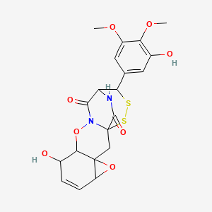molecular formula C20H20N2O8S2 B7840190 4,13-Dihydroxy-9-(3-hydroxy-4,5-dimethoxyphenyl)-4,4a,8,9-tetrahydro-1aH,7H,12H-8,11a-(azenometheno)[1,2,4]dithiazepino[4,3-b]oxireno[e][1,2]benzoxazin-7-one 