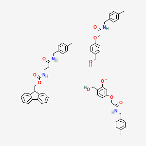 molecular formula C61H66N4O10 B7840251 9H-fluoren-9-ylmethyl N-[3-[(4-methylphenyl)methylamino]-3-oxopropyl]carbamate;2-[4-(hydroxymethyl)-3-methoxyphenoxy]-N-[(4-methylphenyl)methyl]acetamide;2-[4-(hydroxymethyl)phenoxy]-N-[(4-methylphenyl)methyl]acetamide 