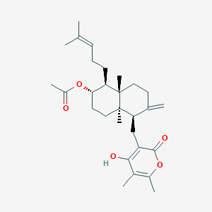 molecular formula C29H42O5 B7840558 [(1S,2S,4aR,5R,8aS)-5-[(4-hydroxy-5,6-dimethyl-2-oxopyran-3-yl)methyl]-4a,8a-dimethyl-6-methylidene-1-(4-methylpent-3-enyl)-2,3,4,5,7,8-hexahydro-1H-naphthalen-2-yl] acetate 