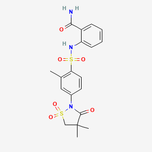 molecular formula C19H21N3O6S2 B7840652 2-({[4-(4,4-Dimethyl-1,1-dioxido-3-oxo-1,2-thiazolidin-2-yl)-2-methylphenyl]sulfonyl}amino)benzamide 