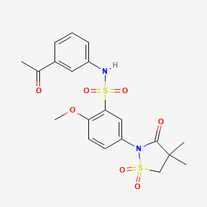 molecular formula C20H22N2O7S2 B7840654 N-(3-acetylphenyl)-5-(4,4-dimethyl-1,1-dioxido-3-oxo-1,2-thiazolidin-2-yl)-2-methoxybenzenesulfonamide 