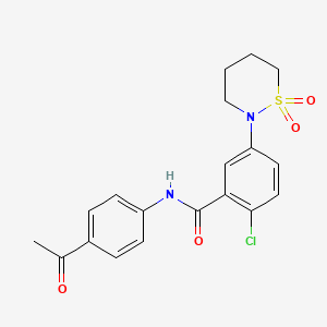 molecular formula C19H19ClN2O4S B7840705 N-(4-acetylphenyl)-2-chloro-5-(1,1-dioxido-1,2-thiazinan-2-yl)benzamide 
