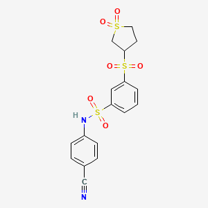 molecular formula C17H16N2O6S3 B7840711 N-(4-cyanophenyl)-3-((1,1-dioxidotetrahydrothiophen-3-yl)sulfonyl)benzenesulfonamide 