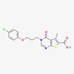 molecular formula C17H15ClN2O4S B7840754 3-(3-(4-Chlorophenoxy)propyl)-5-methyl-4-oxo-3,4-dihydrothieno[2,3-d]pyrimidine-6-carboxylic acid 