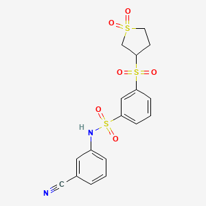 molecular formula C17H16N2O6S3 B7840759 N-(3-cyanophenyl)-3-((1,1-dioxidotetrahydrothiophen-3-yl)sulfonyl)benzenesulfonamide 