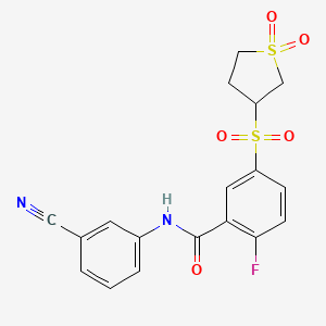 molecular formula C18H15FN2O5S2 B7840764 N-(3-cyanophenyl)-5-[(1,1-dioxidotetrahydrothiophen-3-yl)sulfonyl]-2-fluorobenzamide 