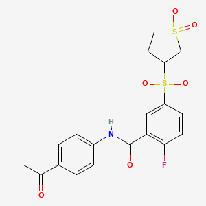 molecular formula C19H18FNO6S2 B7840769 N-(4-acetylphenyl)-5-[(1,1-dioxidotetrahydrothiophen-3-yl)sulfonyl]-2-fluorobenzamide 