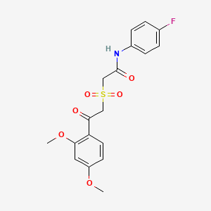 molecular formula C18H18FNO6S B7840772 2-((2-(2,4-dimethoxyphenyl)-2-oxoethyl)sulfonyl)-N-(4-fluorophenyl)acetamide 