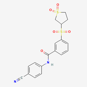 molecular formula C18H16N2O5S2 B7840793 N-(4-cyanophenyl)-3-[(1,1-dioxidotetrahydrothiophen-3-yl)sulfonyl]benzamide 