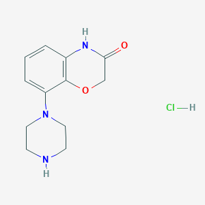 molecular formula C12H16ClN3O2 B7841842 8-(piperazin-1-yl)-3,4-dihydro-2H-1,4-benzoxazin-3-one hydrochloride 