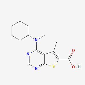 molecular formula C15H19N3O2S B7841968 4-[Cyclohexyl(methyl)amino]-5-methylthieno[2,3-d]pyrimidine-6-carboxylic acid 