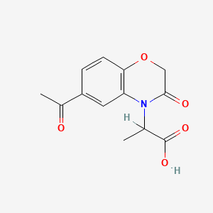 molecular formula C13H13NO5 B7842149 6-Acetyl-2,3-dihydro-alpha-methyl-3-oxo-4H-1,4-benzoxazine-4-acetic acid CAS No. 91119-98-1