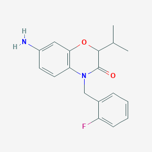 molecular formula C18H19FN2O2 B7842325 7-Amino-4-[(2-fluorophenyl)methyl]-2-propan-2-yl-1,4-benzoxazin-3-one 