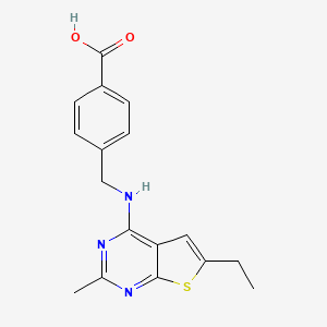 molecular formula C17H17N3O2S B7842367 4-[({6-Ethyl-2-methylthieno[2,3-d]pyrimidin-4-yl}amino)methyl]benzoic acid 