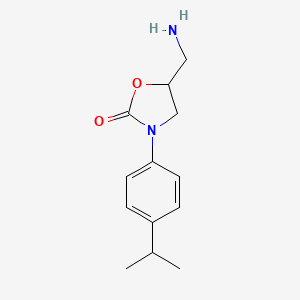 molecular formula C13H18N2O2 B7842470 5-(Aminomethyl)-3-(4-propan-2-ylphenyl)-1,3-oxazolidin-2-one 