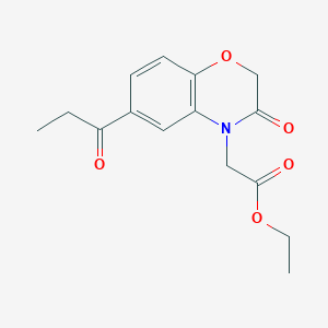 molecular formula C15H17NO5 B7842958 ethyl2-(3-oxo-6-propanoyl-3,4-dihydro-2H-1,4-benzoxazin-4-yl)acetate 