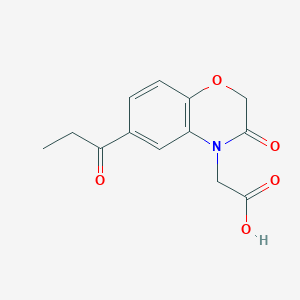 molecular formula C13H13NO5 B7842960 2-(3-oxo-6-propanoyl-3,4-dihydro-2H-1,4-benzoxazin-4-yl)aceticacid 
