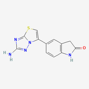 molecular formula C12H9N5OS B7843393 5-(2-Amino-[1,3]thiazolo[3,2-b][1,2,4]triazol-6-yl)-1,3-dihydroindol-2-one 
