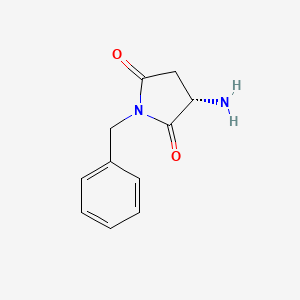 molecular formula C11H12N2O2 B7843471 2,5-Pyrrolidinedione, 3-amino-1-(phenylmethyl)-, (3S)- 