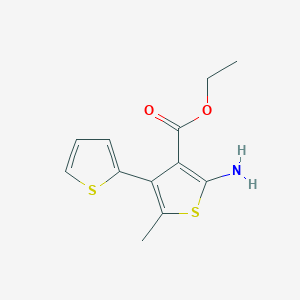 molecular formula C12H13NO2S2 B7843766 Ethyl2-amino-5-methyl-4-(thiophen-2-yl)thiophene-3-carboxylate 