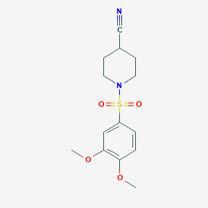 molecular formula C14H18N2O4S B7844449 1-(3,4-Dimethoxybenzenesulfonyl)piperidine-4-carbonitrile 