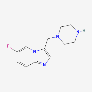 molecular formula C13H17FN4 B7844556 6-Fluoro-2-methyl-3-(piperazin-1-ylmethyl)imidazo[1,2-a]pyridine 