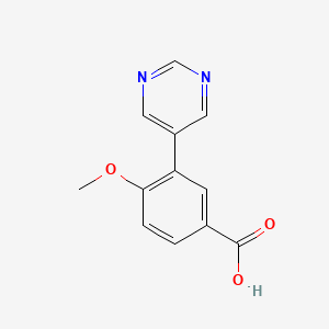 molecular formula C12H10N2O3 B7845882 4-Methoxy-3-(pyrimidin-5-yl)benzoic acid 
