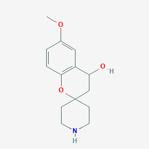 molecular formula C14H19NO3 B7846219 6-Methoxy-3,4-dihydrospiro[chromene-2,4'-piperidin]-4-ol 