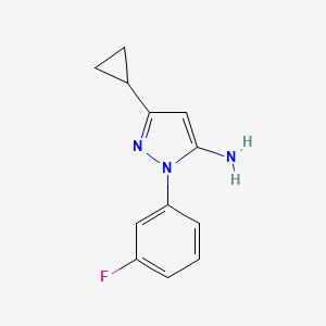 molecular formula C12H12FN3 B7847160 5-Cyclopropyl-2-(3-fluorophenyl)pyrazol-3-amine 