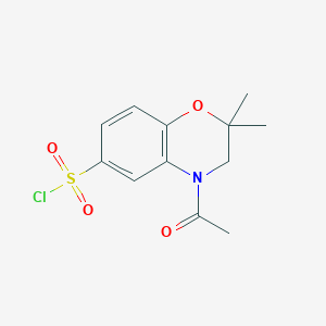 molecular formula C12H14ClNO4S B7847722 4-acetyl-2,2-dimethyl-3H-1,4-benzoxazine-6-sulfonyl chloride 