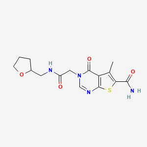 molecular formula C15H18N4O4S B7848511 5-Methyl-4-oxo-3-[2-oxo-2-(oxolan-2-ylmethylamino)ethyl]thieno[2,3-d]pyrimidine-6-carboxamide 