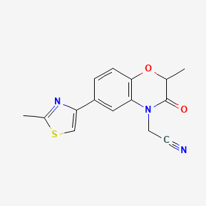 molecular formula C15H13N3O2S B7848523 2-[2-methyl-6-(2-methyl-1,3-thiazol-4-yl)-3-oxo-3,4-dihydro-2H-1,4-benzoxazin-4-yl]acetonitrile 