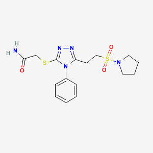 molecular formula C16H21N5O3S2 B7848530 2-[[4-Phenyl-5-(2-pyrrolidin-1-ylsulfonylethyl)-1,2,4-triazol-3-yl]sulfanyl]acetamide 
