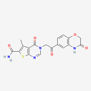 molecular formula C18H14N4O5S B7848755 5-methyl-4-oxo-3-[2-oxo-2-(3-oxo-4H-1,4-benzoxazin-6-yl)ethyl]thieno[2,3-d]pyrimidine-6-carboxamide 