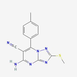 molecular formula C14H12N6S B7848869 5-Amino-7-(4-methylphenyl)-2-methylsulfanyl-[1,2,4]triazolo[1,5-a]pyrimidine-6-carbonitrile 