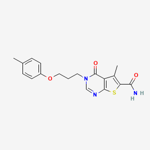 molecular formula C18H19N3O3S B7848882 5-Methyl-3-[3-(4-methylphenoxy)propyl]-4-oxothieno[2,3-d]pyrimidine-6-carboxamide 