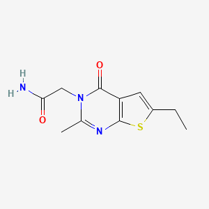 molecular formula C11H13N3O2S B7848903 2-(6-Ethyl-2-methyl-4-oxothieno[2,3-d]pyrimidin-3-yl)acetamide 