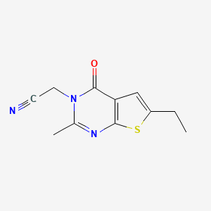 molecular formula C11H11N3OS B7848909 2-(6-Ethyl-2-methyl-4-oxothieno[2,3-d]pyrimidin-3-yl)acetonitrile 