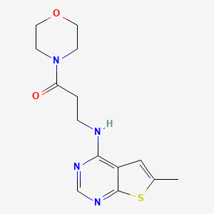 molecular formula C14H18N4O2S B7848936 3-[(6-Methylthieno[2,3-d]pyrimidin-4-yl)amino]-1-morpholin-4-ylpropan-1-one 