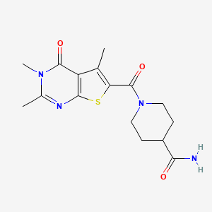 1-(2,3,5-Trimethyl-4-oxothieno[2,3-d]pyrimidine-6-carbonyl)piperidine-4-carboxamide