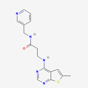 molecular formula C16H17N5OS B7848991 3-[(6-methylthieno[2,3-d]pyrimidin-4-yl)amino]-N-(pyridin-3-ylmethyl)propanamide 
