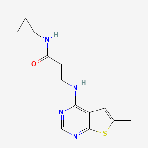 molecular formula C13H16N4OS B7848994 N-cyclopropyl-3-[(6-methylthieno[2,3-d]pyrimidin-4-yl)amino]propanamide 
