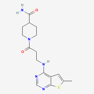 molecular formula C16H21N5O2S B7849001 1-[3-[(6-Methylthieno[2,3-d]pyrimidin-4-yl)amino]propanoyl]piperidine-4-carboxamide 