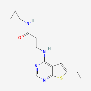 molecular formula C14H18N4OS B7849020 N-cyclopropyl-3-[(6-ethylthieno[2,3-d]pyrimidin-4-yl)amino]propanamide 