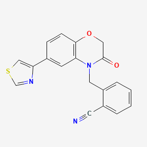 molecular formula C19H13N3O2S B7849025 2-[[3-Oxo-6-(1,3-thiazol-4-yl)-1,4-benzoxazin-4-yl]methyl]benzonitrile 