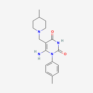 molecular formula C18H24N4O2 B7849070 6-Amino-1-(4-methylphenyl)-5-[(4-methylpiperidin-1-yl)methyl]pyrimidine-2,4-dione 