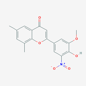 molecular formula C18H15NO6 B7849297 2-(4-Hydroxy-3-methoxy-5-nitrophenyl)-6,8-dimethylchromen-4-one 