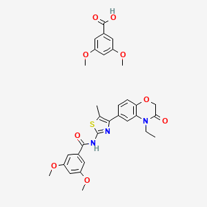 molecular formula C32H33N3O9S B7849519 3,5-dimethoxybenzoic acid;N-[4-(4-ethyl-3-oxo-1,4-benzoxazin-6-yl)-5-methyl-1,3-thiazol-2-yl]-3,5-dimethoxybenzamide 