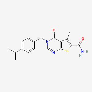 molecular formula C18H19N3O2S B7849542 5-Methyl-4-oxo-3-[(4-propan-2-ylphenyl)methyl]thieno[2,3-d]pyrimidine-6-carboxamide 